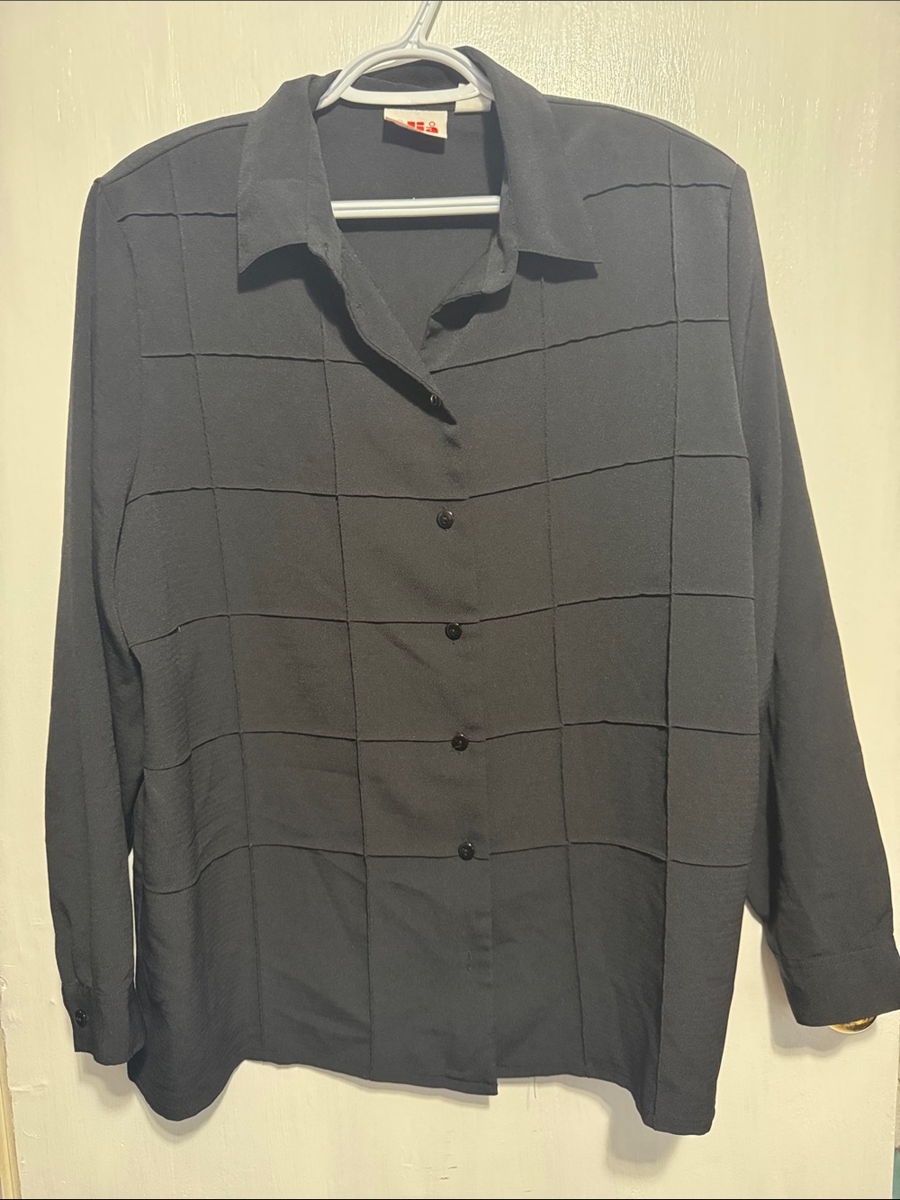 Vintage Black Button-Up Textured Long-Sleeve Shirt